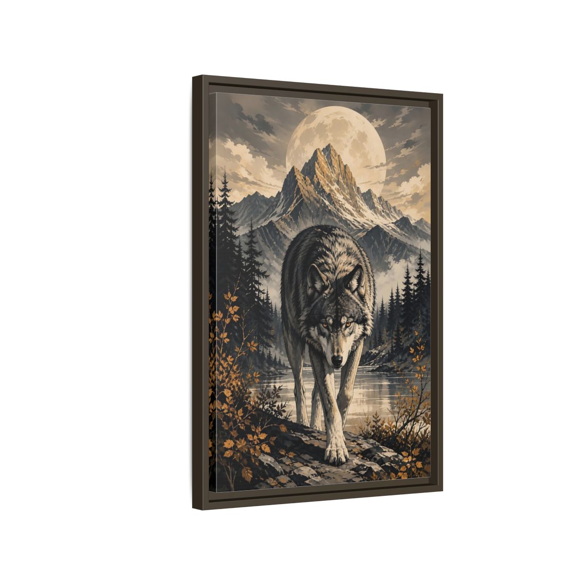 Nature Wolf Gray Art Framed Canvas Wall Print Framed Canvas Wall Art shown as canvas wall art