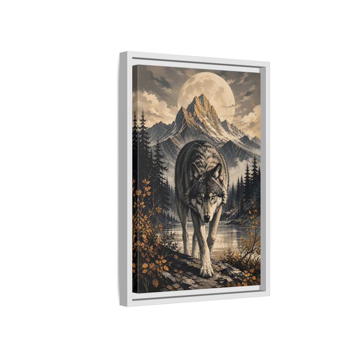 Nature Wolf Gray Art Framed Canvas Wall Print Framed Canvas Wall Art shown as canvas wall art