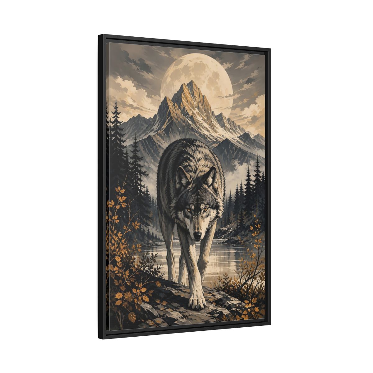Nature Wolf Gray Art Framed Canvas Wall Print Framed Canvas Wall Art shown as canvas wall art