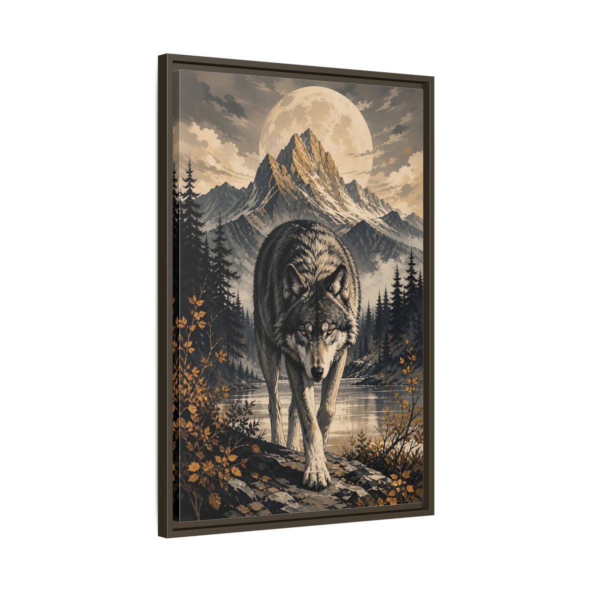 Nature Wolf Gray Art Framed Canvas Wall Print Framed Canvas Wall Art shown as canvas wall art