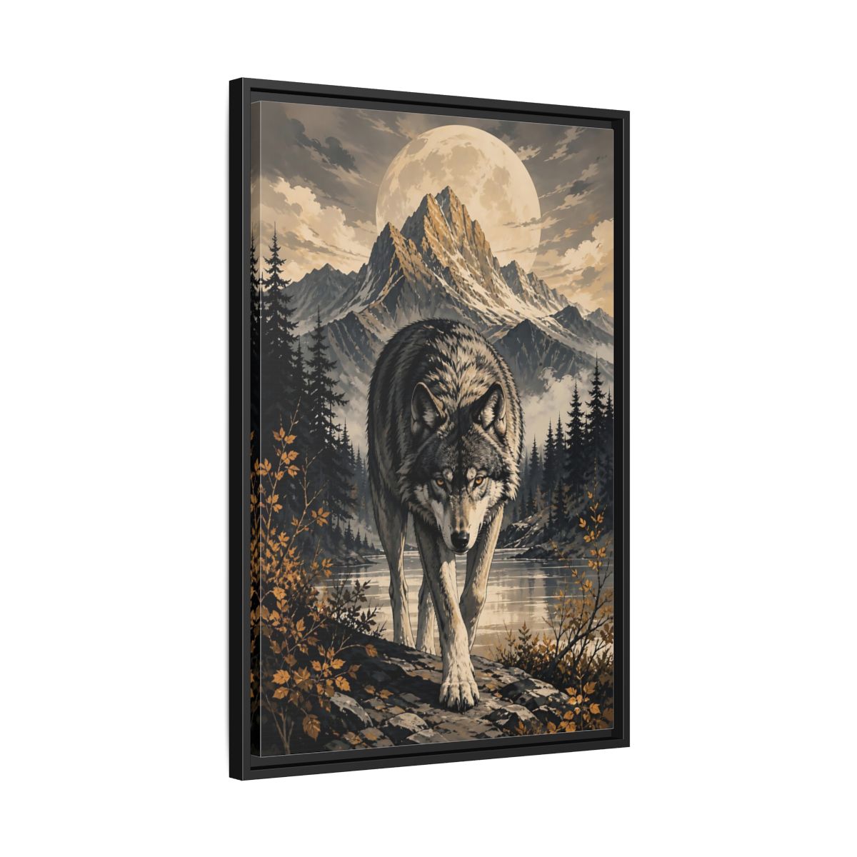 Nature Wolf Gray Art Framed Canvas Wall Print Framed Canvas Wall Art shown as canvas wall art