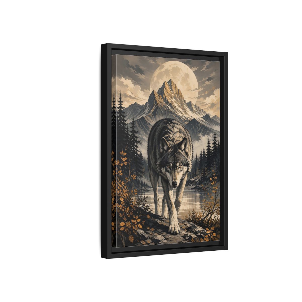 Nature Wolf Gray Art Framed Canvas Wall Print Framed Canvas Wall Art shown as canvas wall art