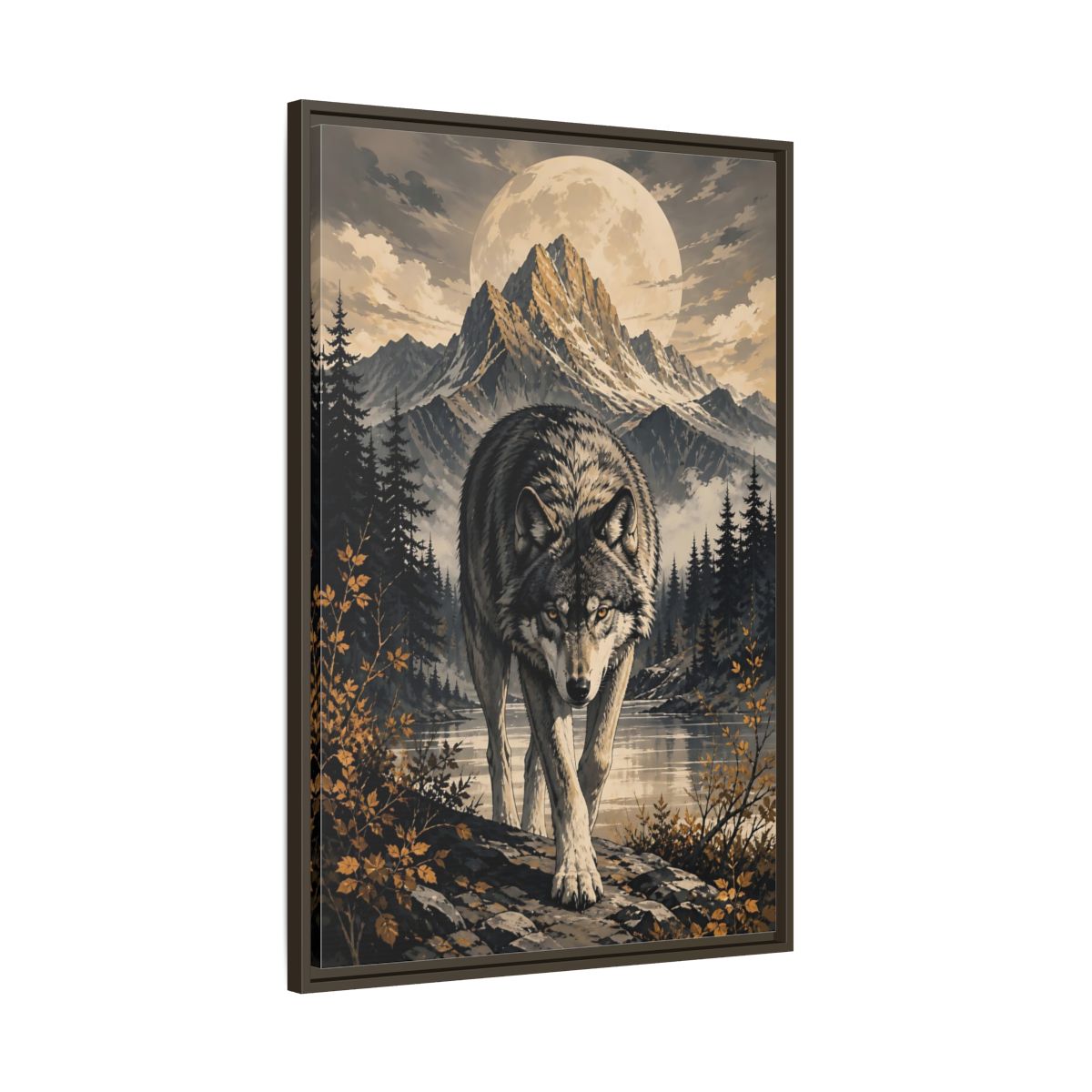 Nature Wolf Gray Art Framed Canvas Wall Print Framed Canvas Wall Art shown as canvas wall art