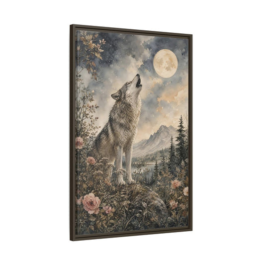 Main Mockup. Nature Wolf Howling Gray Brown Wolf shown as stretched canvas wall art