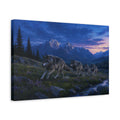 Side Mockup 4. Nature Wolf Pack Blue Purple Landscape shown as stretched canvas wall art