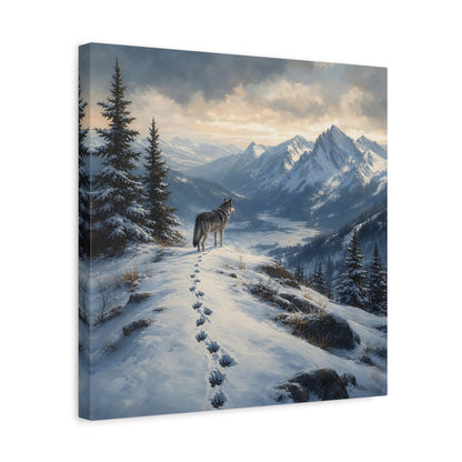 Side Mockup 6. Nature Wolf Winter Mountain Wolf shown as stretched canvas wall art