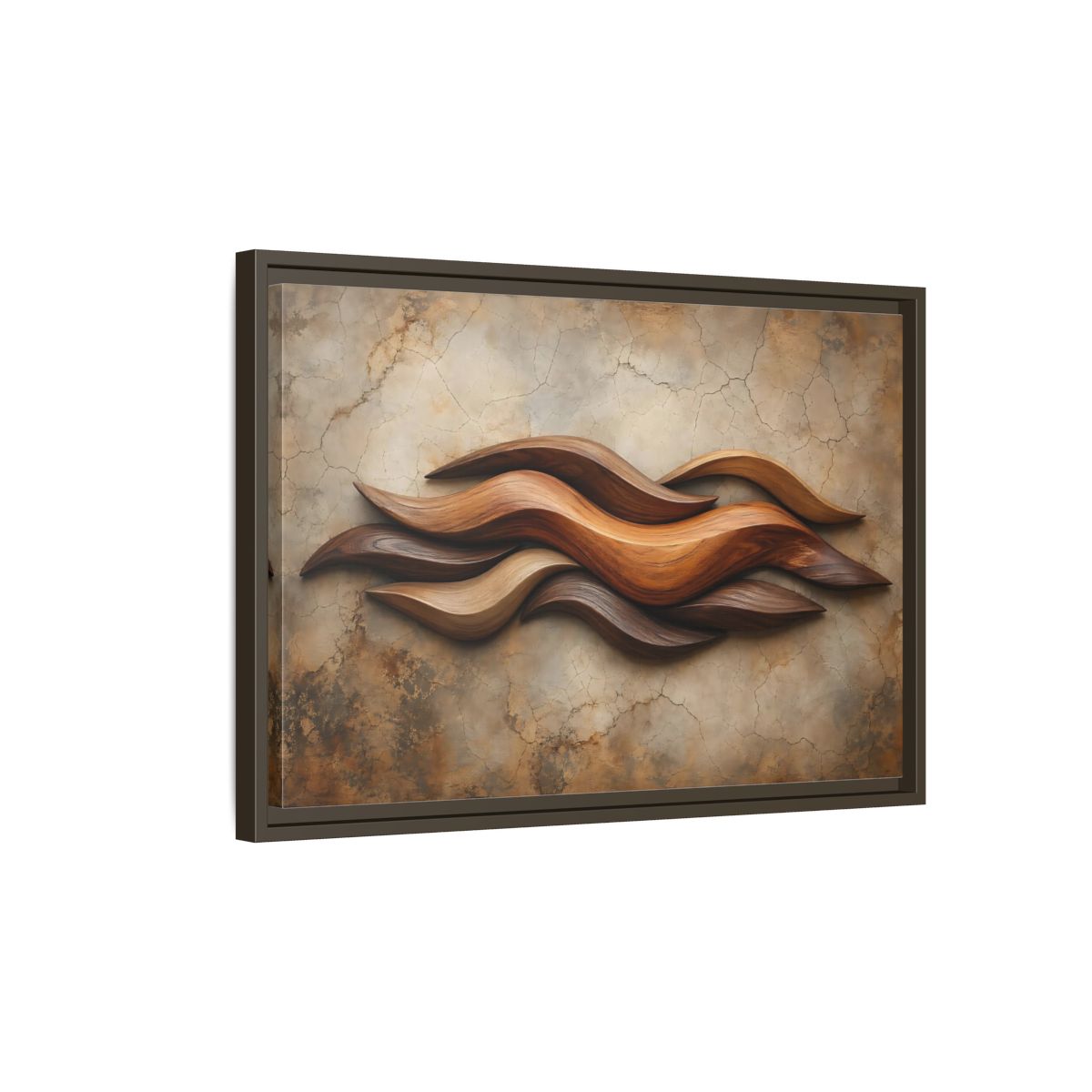 Side Mockup 2. Nature Wood Waves Brown Wood Waves shown as stretched canvas wall art