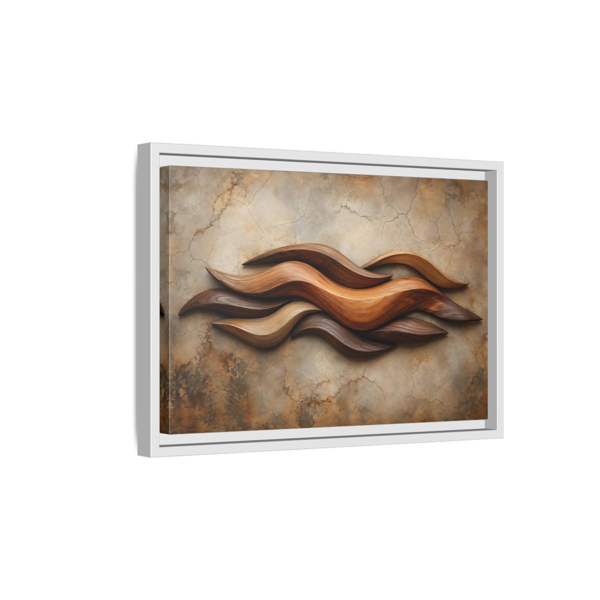 Side Mockup 4. Nature Wood Waves Brown Wood Waves shown as stretched canvas wall art