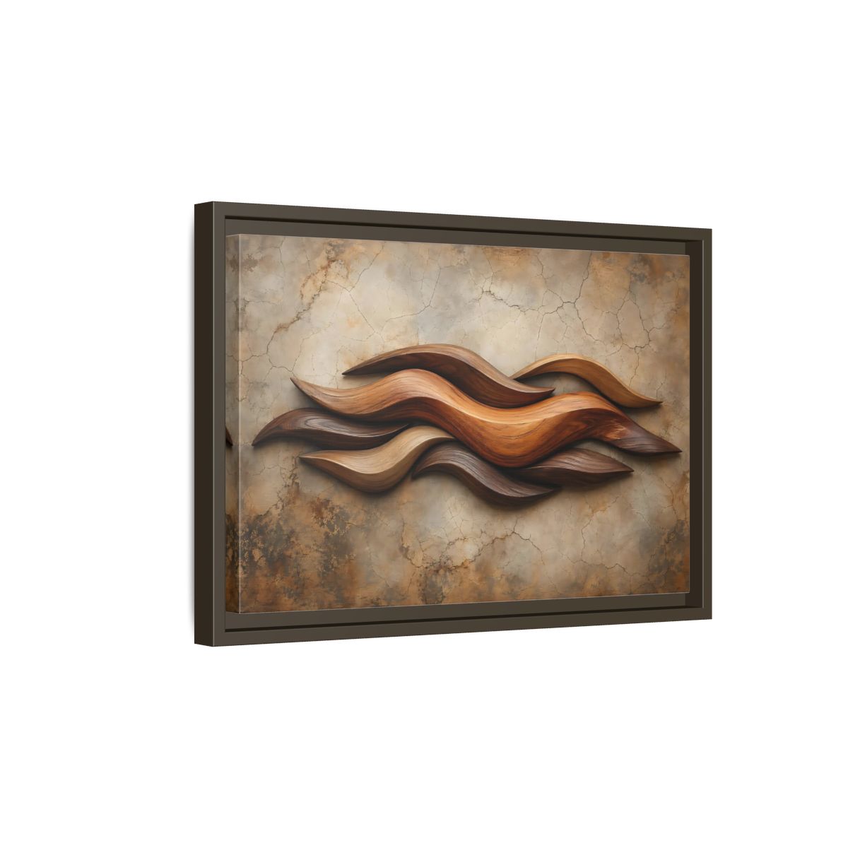 Side Mockup 5. Nature Wood Waves Brown Wood Waves shown as stretched canvas wall art
