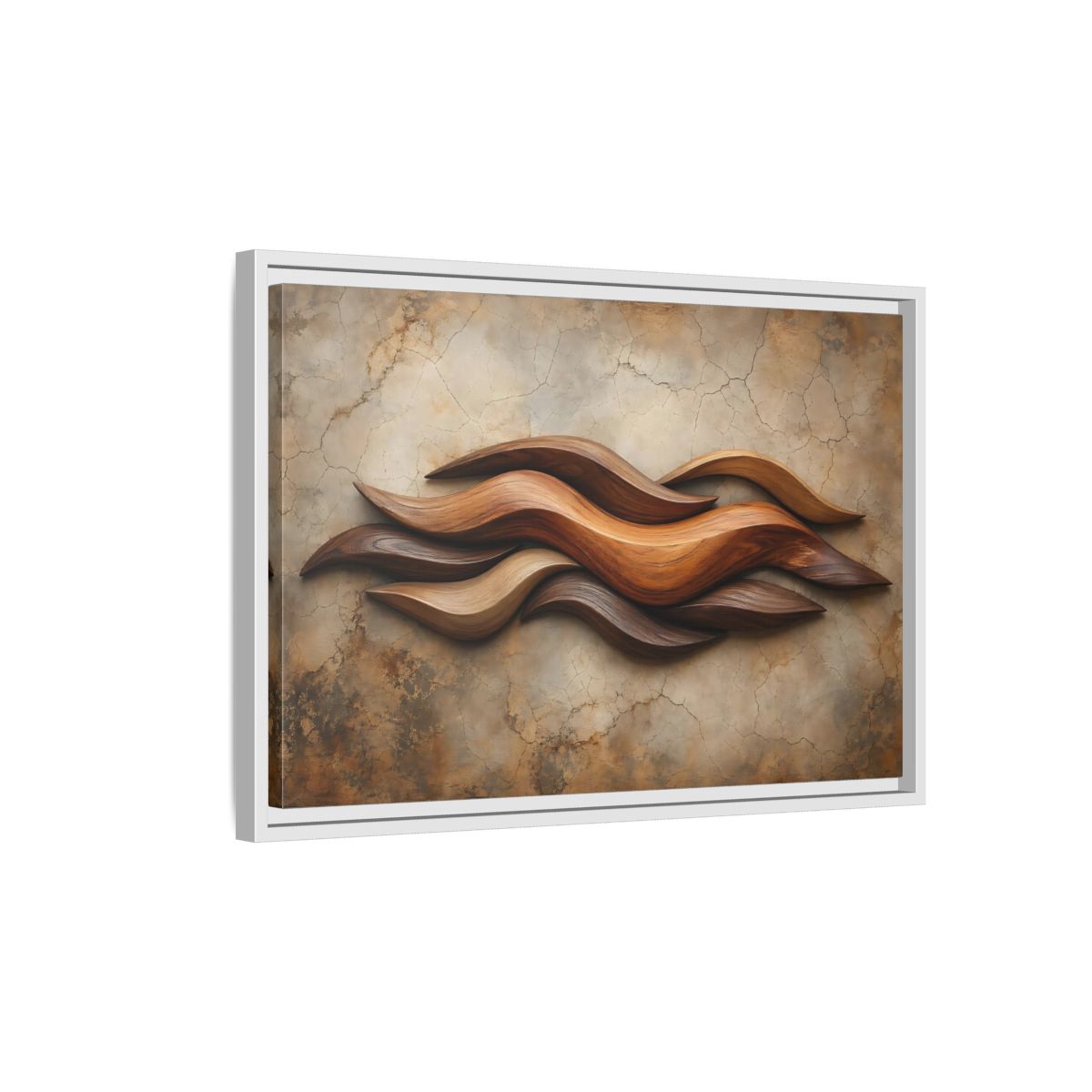 Side Mockup 1. Nature Wood Waves Brown Wood Waves shown as stretched canvas wall art