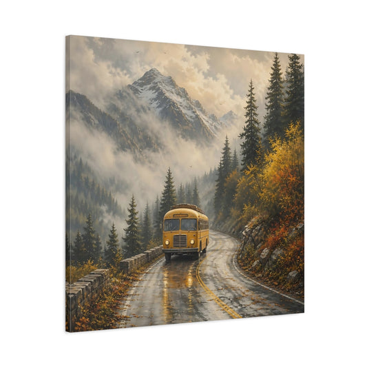 Main Mockup. Nature Yellow Bus Yellow Bus Landscape shown as stretched canvas wall art