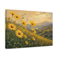 Side Mockup 4. Nature Yellow Daisies Golden Yellow Landscape shown as stretched canvas wall art