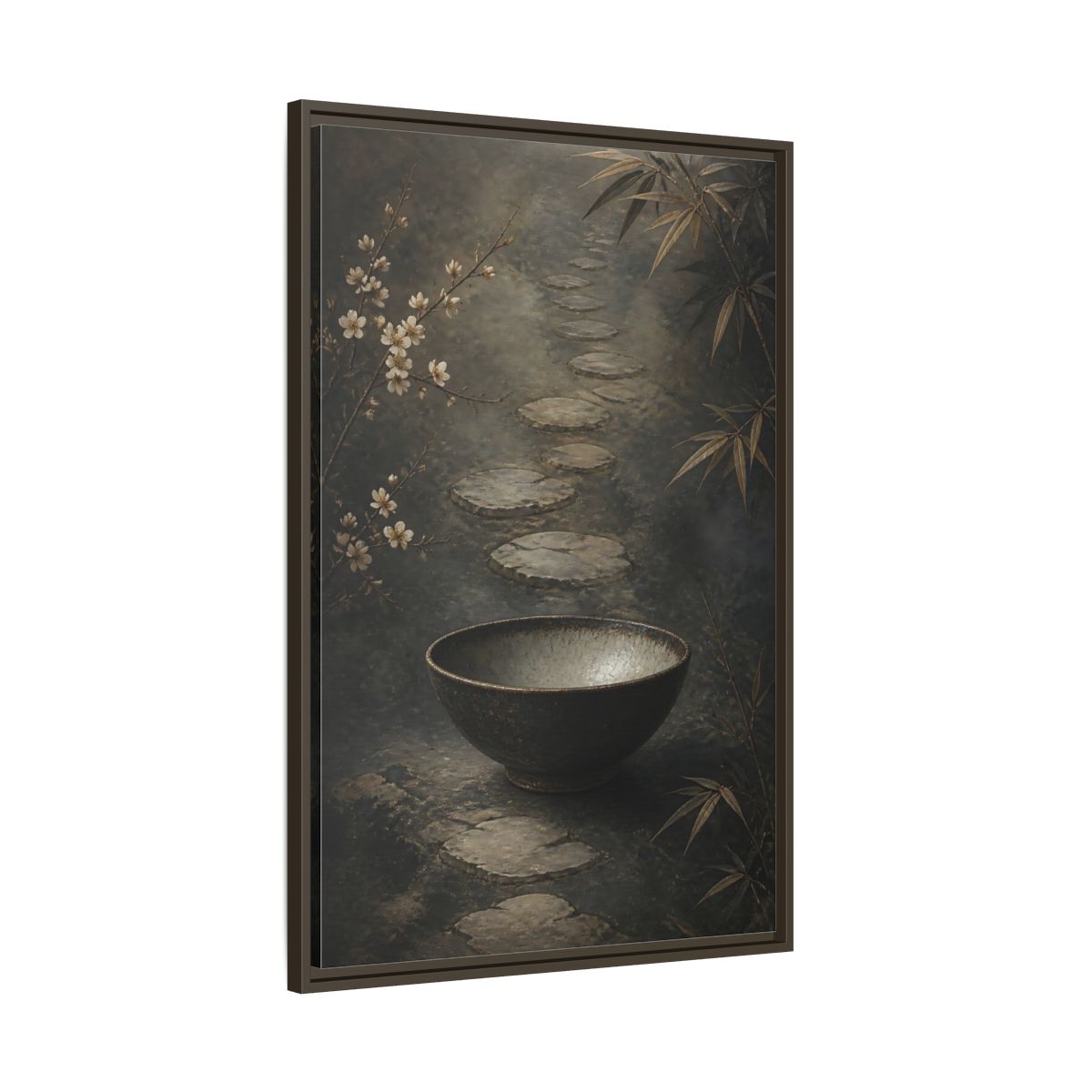 Main Mockup. Nature Zen Garden Brown Grey Aesthetic shown as stretched canvas wall art