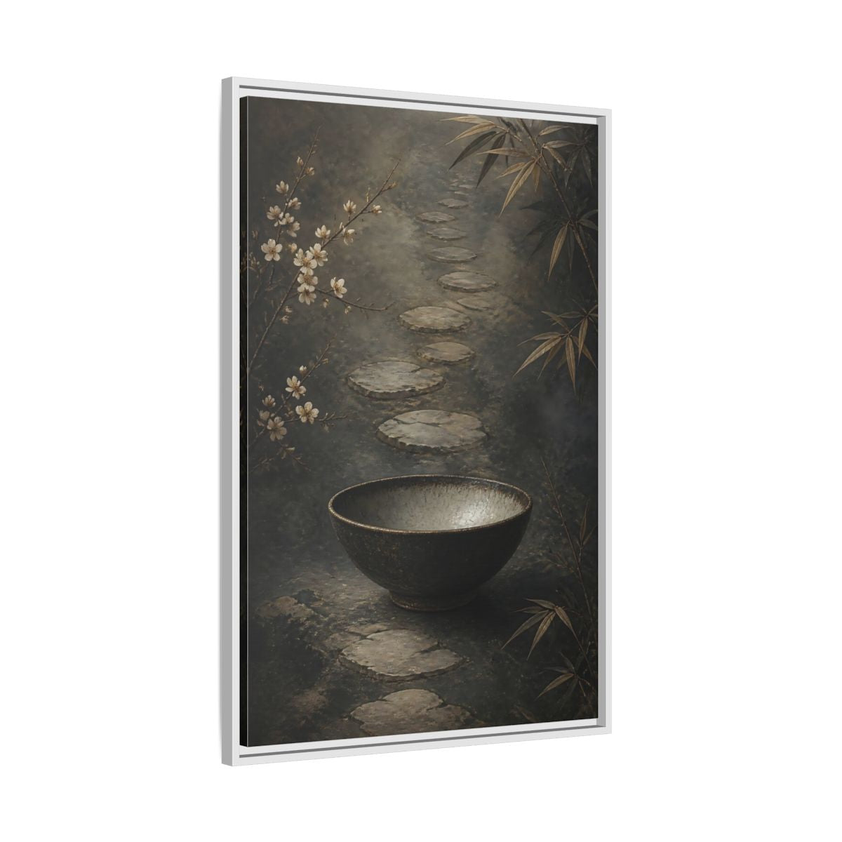 Side Mockup 9. Nature Zen Garden Brown Grey Aesthetic shown as stretched canvas wall art