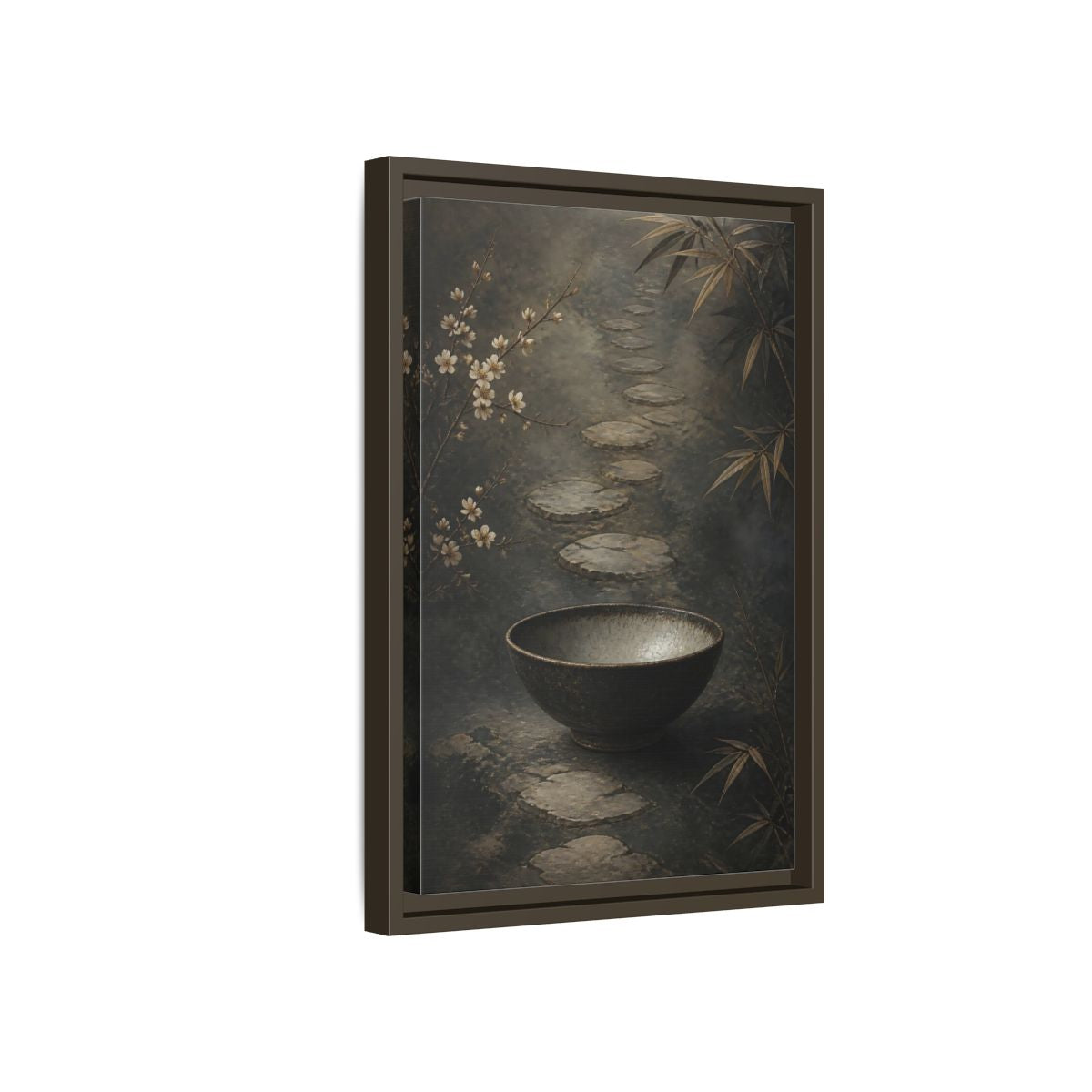 Side Mockup 5. Nature Zen Garden Brown Grey Aesthetic shown as stretched canvas wall art