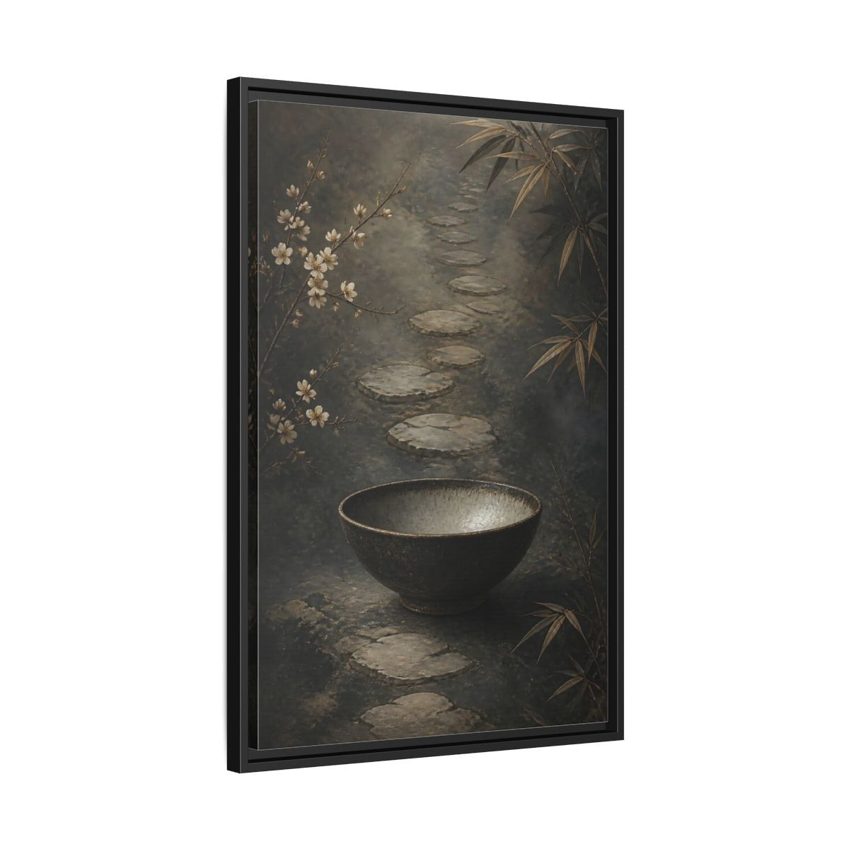 Side Mockup 14. Nature Zen Garden Brown Grey Aesthetic shown as stretched canvas wall art