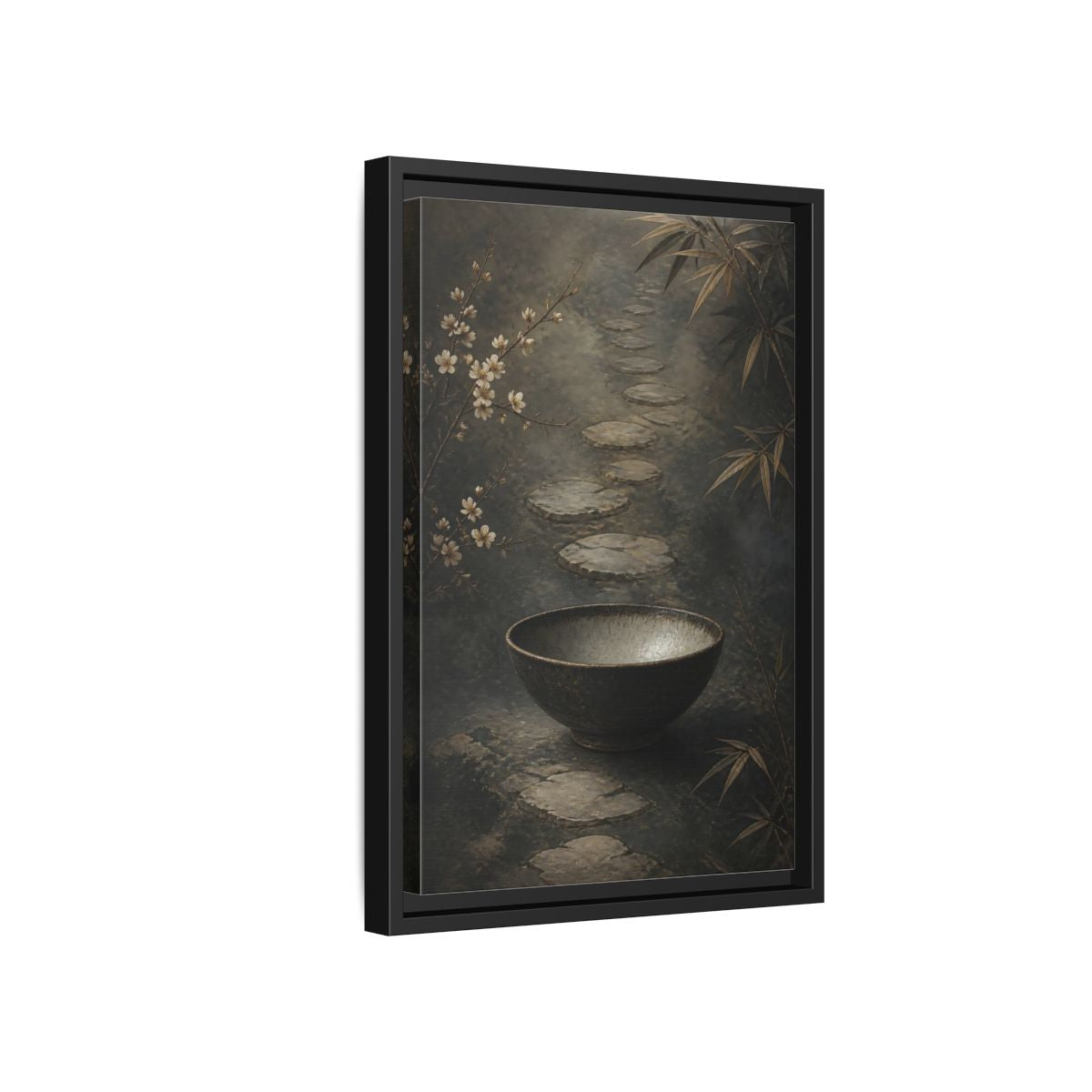Side Mockup 6. Nature Zen Garden Brown Grey Aesthetic shown as stretched canvas wall art