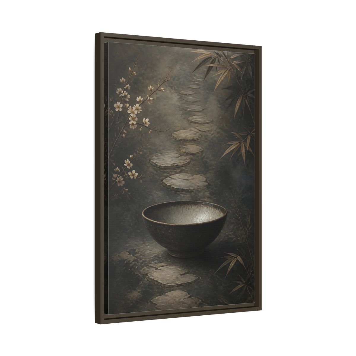 Side Mockup 11. Nature Zen Garden Brown Grey Aesthetic shown as stretched canvas wall art