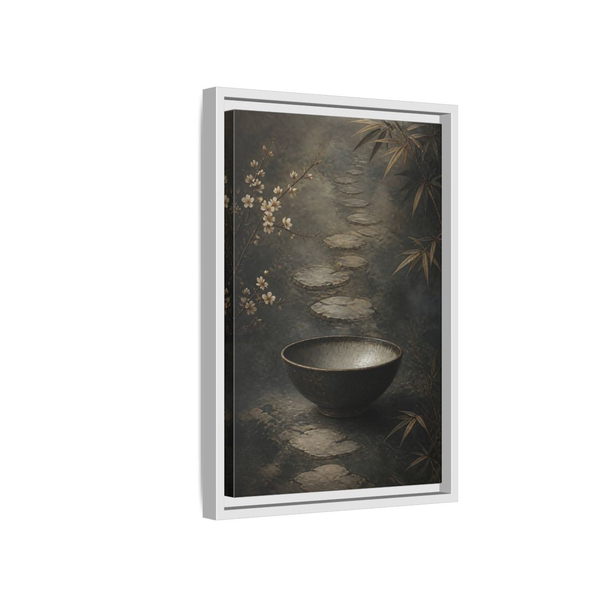 Side Mockup 4. Nature Zen Garden Brown Grey Aesthetic shown as stretched canvas wall art