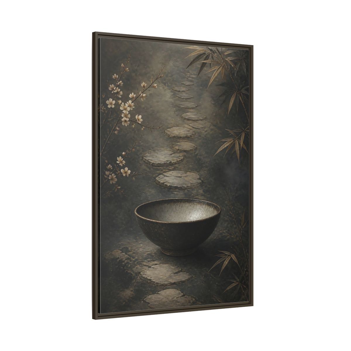 Side Mockup 8. Nature Zen Garden Brown Grey Aesthetic shown as stretched canvas wall art