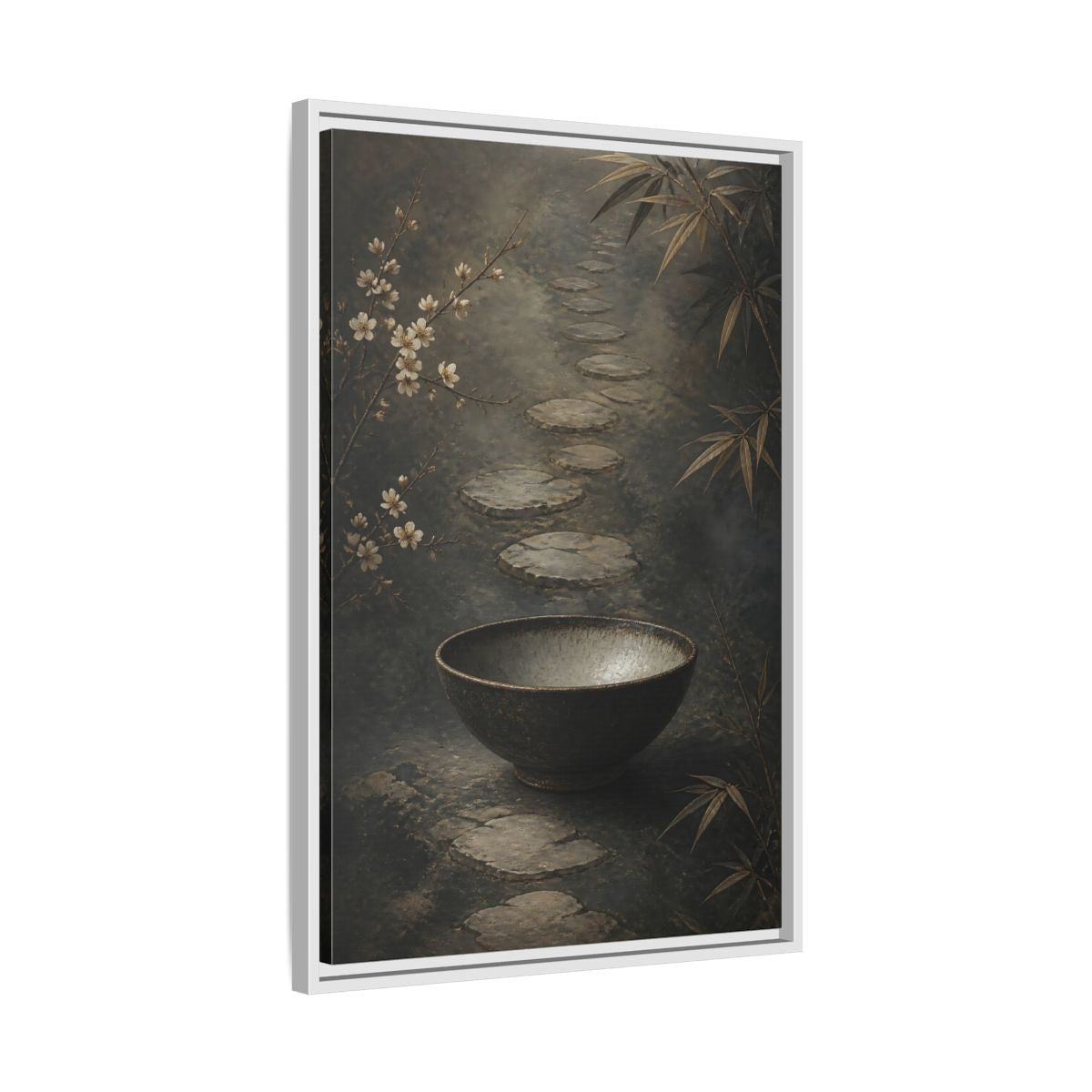 Side Mockup 10. Nature Zen Garden Brown Grey Aesthetic shown as stretched canvas wall art