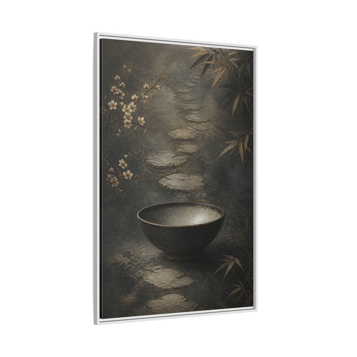 Side Mockup 7. Nature Zen Garden Brown Grey Aesthetic shown as stretched canvas wall art