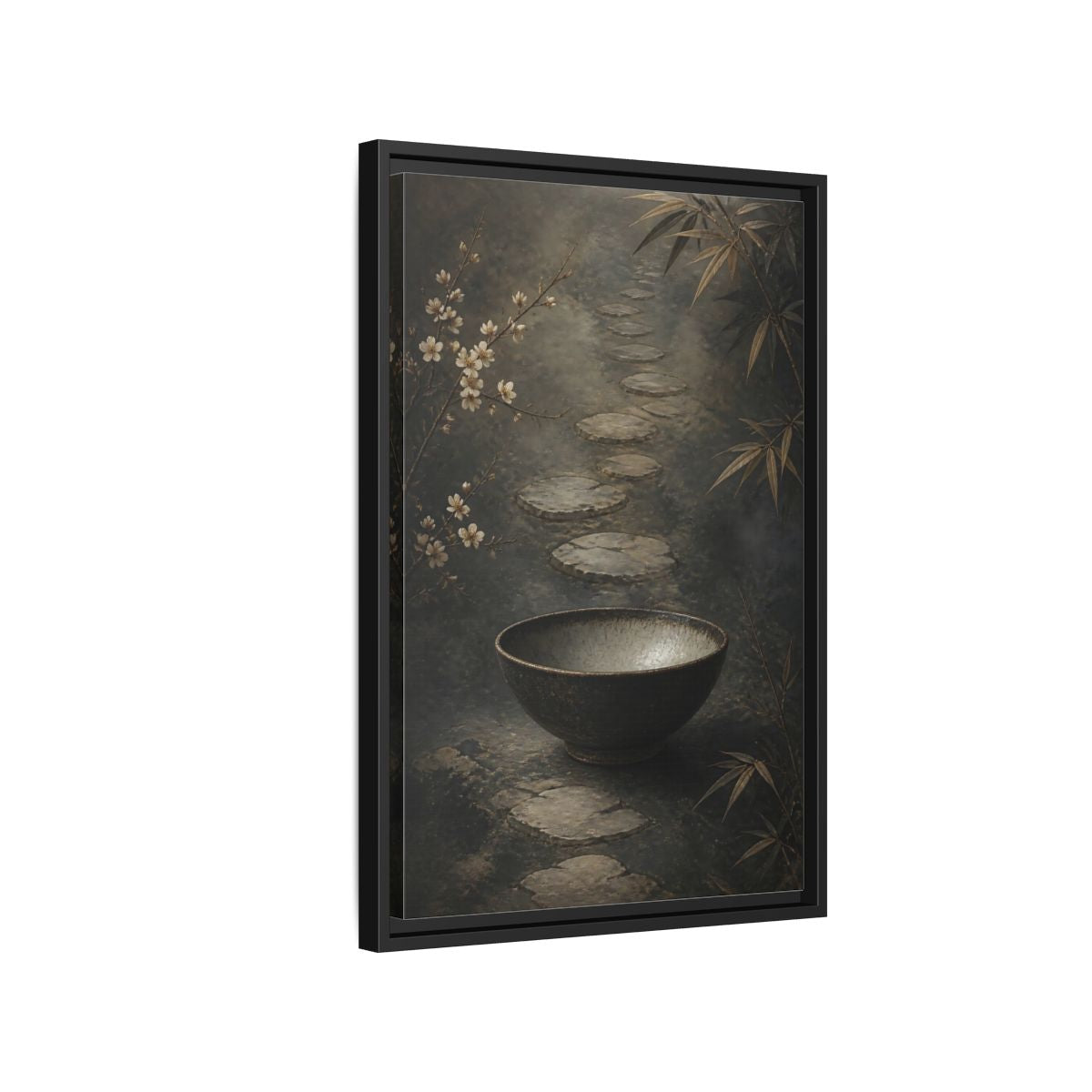 Side Mockup 3. Nature Zen Garden Brown Grey Aesthetic shown as stretched canvas wall art