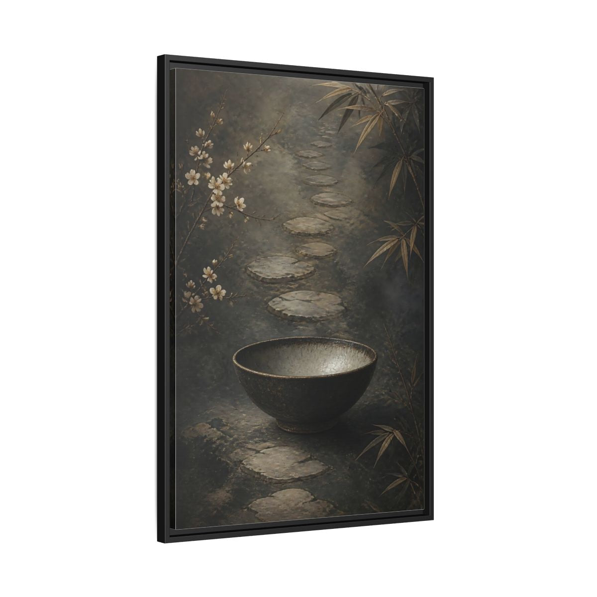 Side Mockup 13. Nature Zen Garden Brown Grey Aesthetic shown as stretched canvas wall art