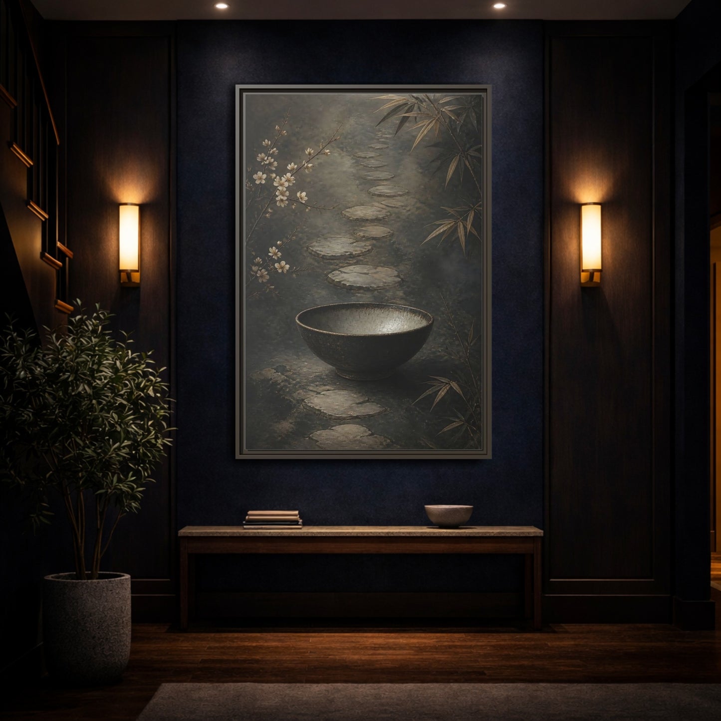 Mockup 4. Nature Zen Garden Brown Grey Aesthetic shown as stretched canvas wall art