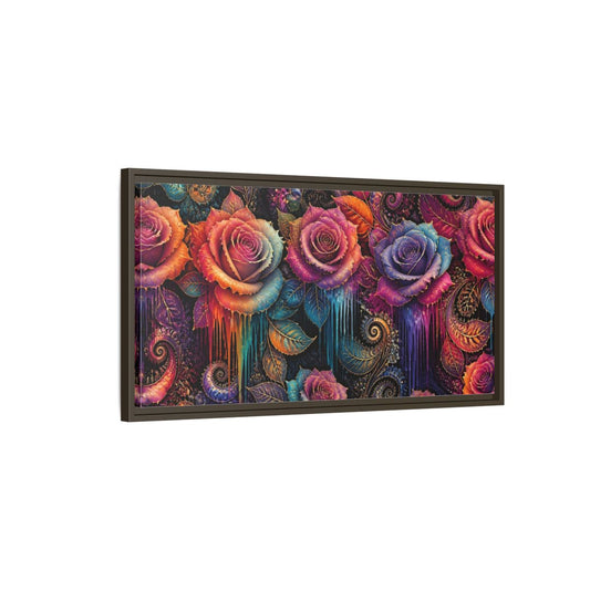 Main Mockup. Neon Fractal Roses shown as framed canvas print