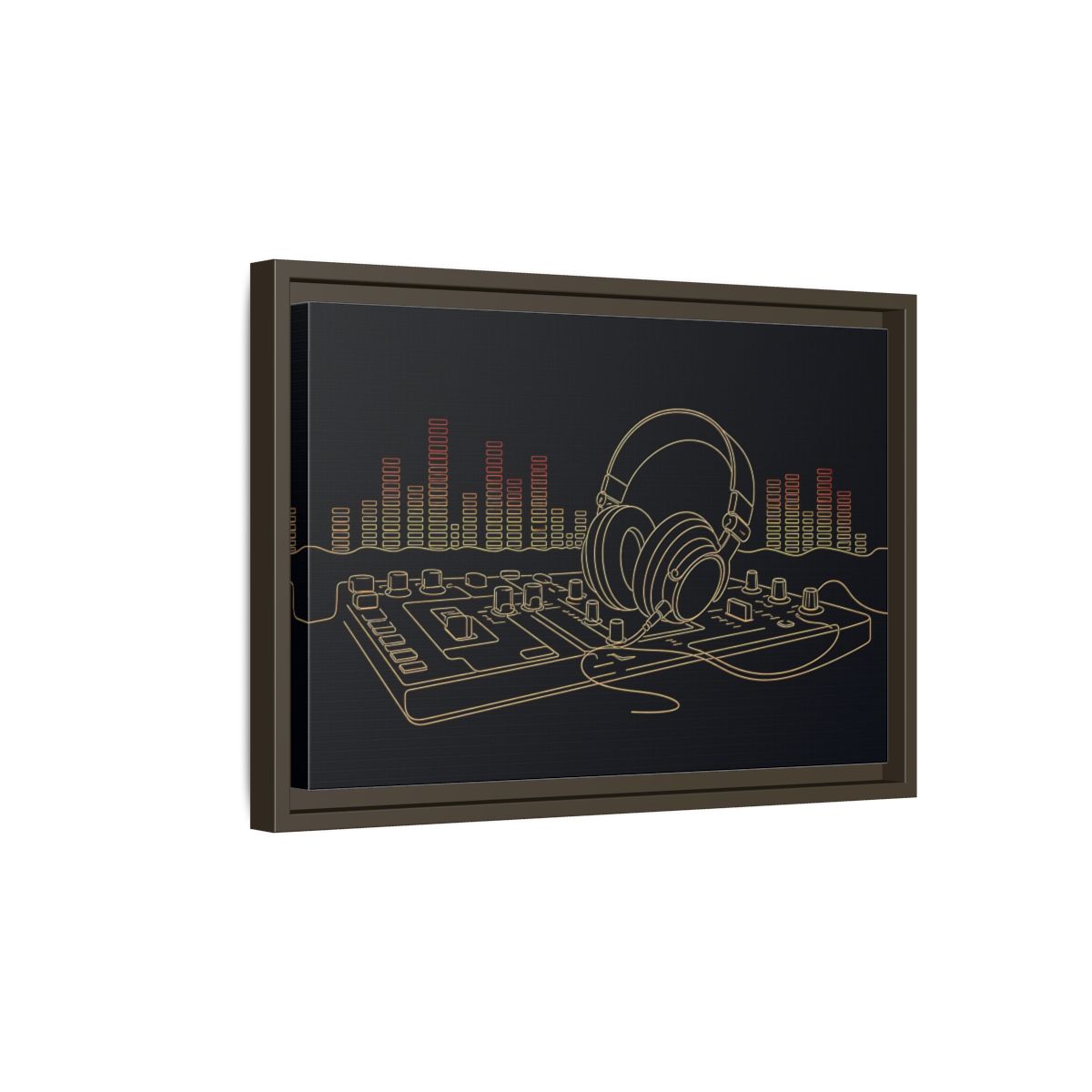Side Mockup 5. Neon Headphones Mixer shown as framed canvas print