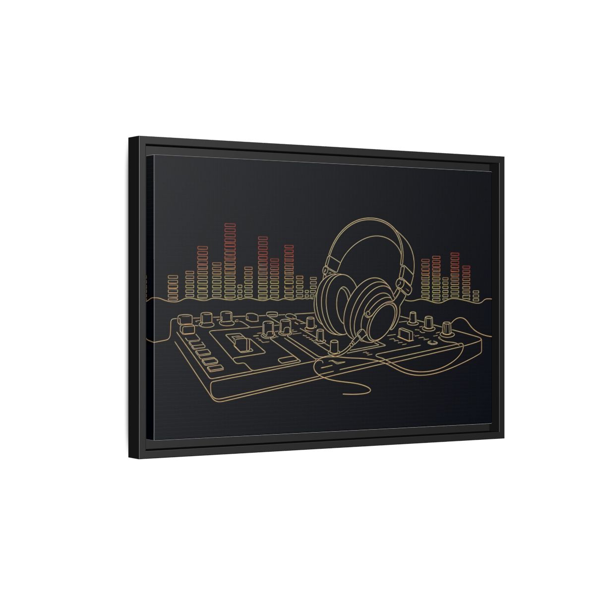 Side Mockup 3. Neon Headphones Mixer shown as framed canvas print