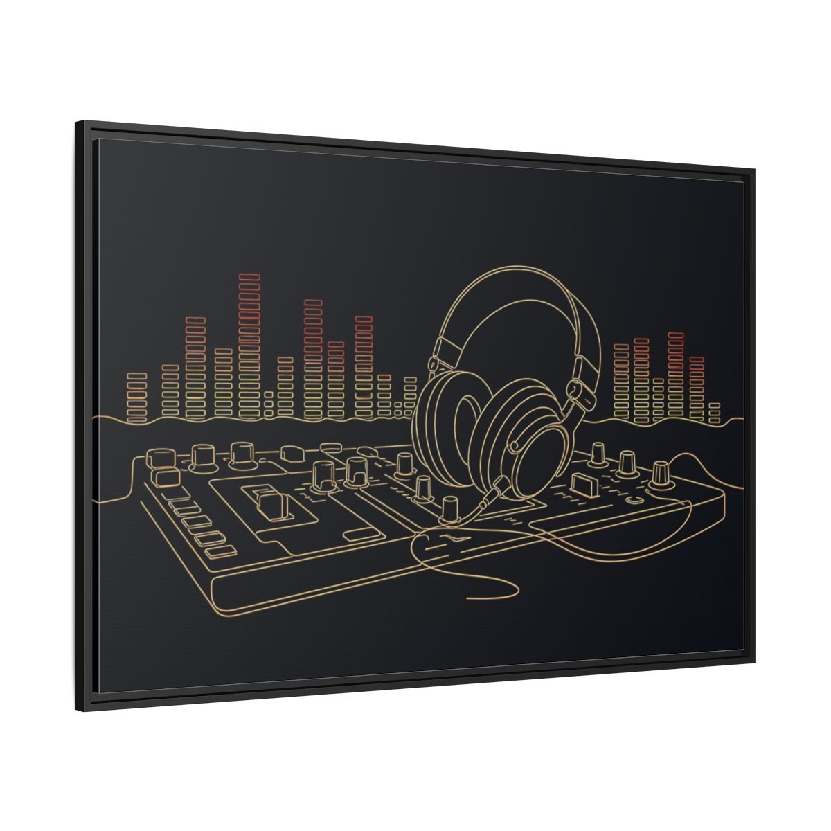 Side Mockup 12. Neon Headphones Mixer shown as framed canvas print