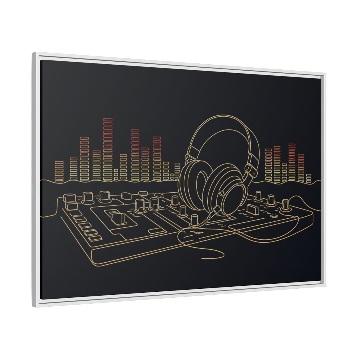 Side Mockup 7. Neon Headphones Mixer shown as framed canvas print