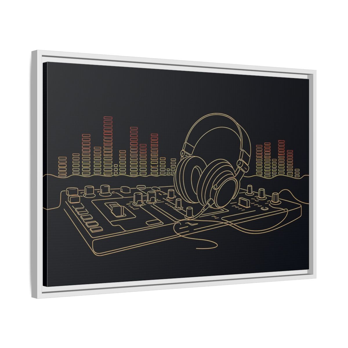 Side Mockup 10. Neon Headphones Mixer shown as framed canvas print