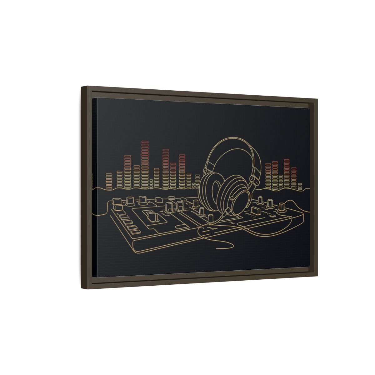 Side Mockup 2. Neon Headphones Mixer shown as framed canvas print
