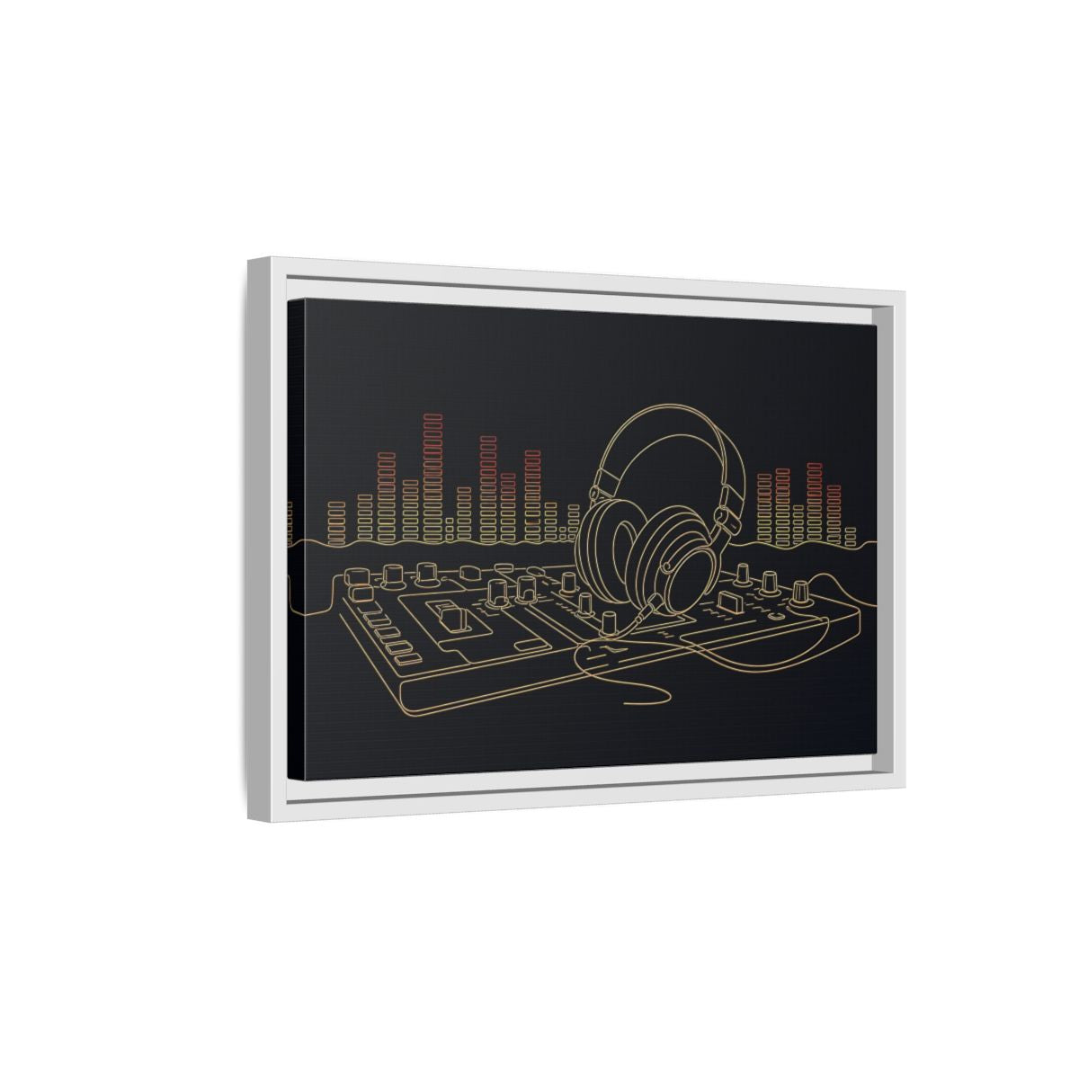Side Mockup 4. Neon Headphones Mixer shown as framed canvas print