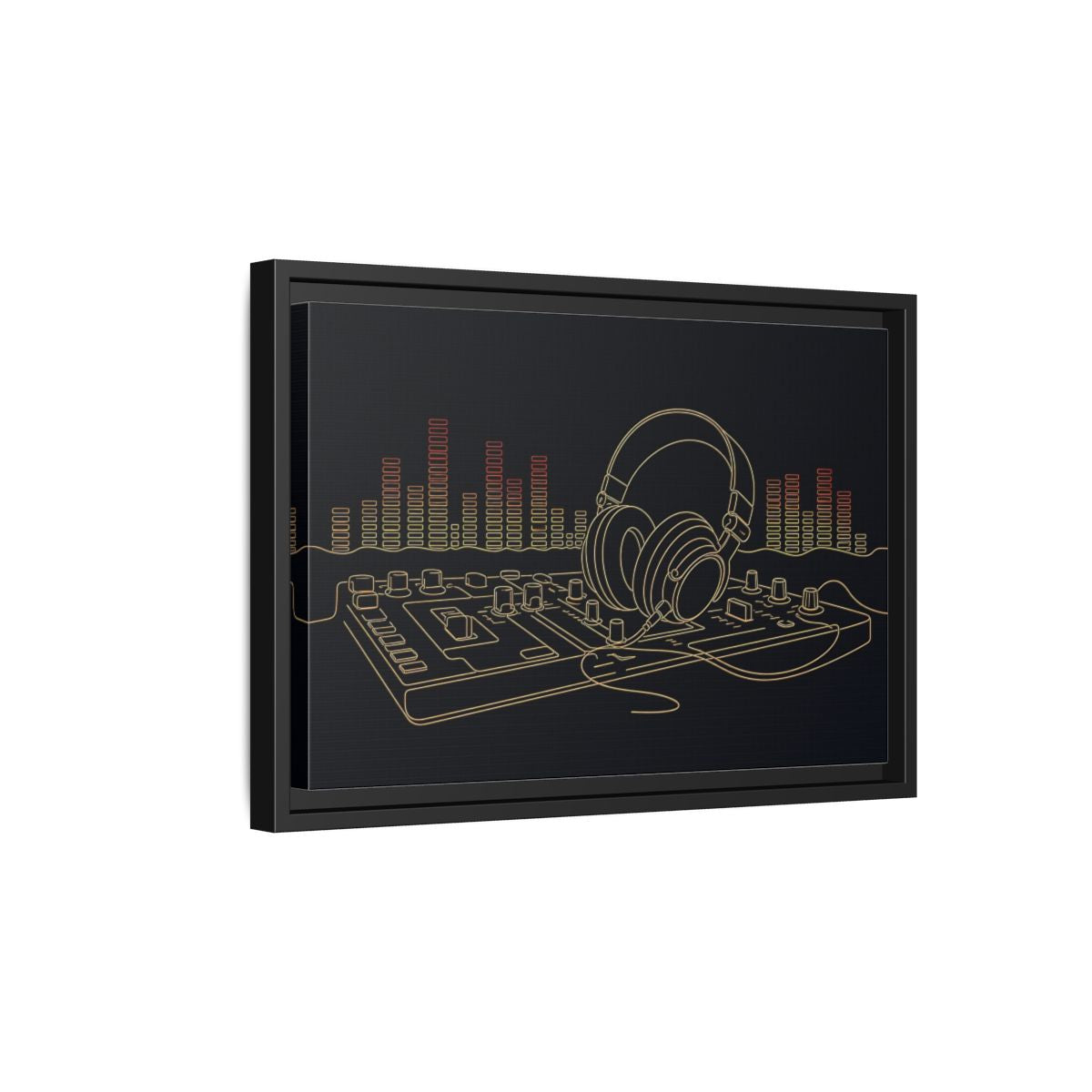Side Mockup 6. Neon Headphones Mixer shown as framed canvas print