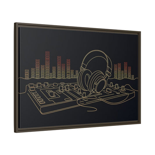 Main Mockup. Neon Headphones Mixer shown as framed canvas print