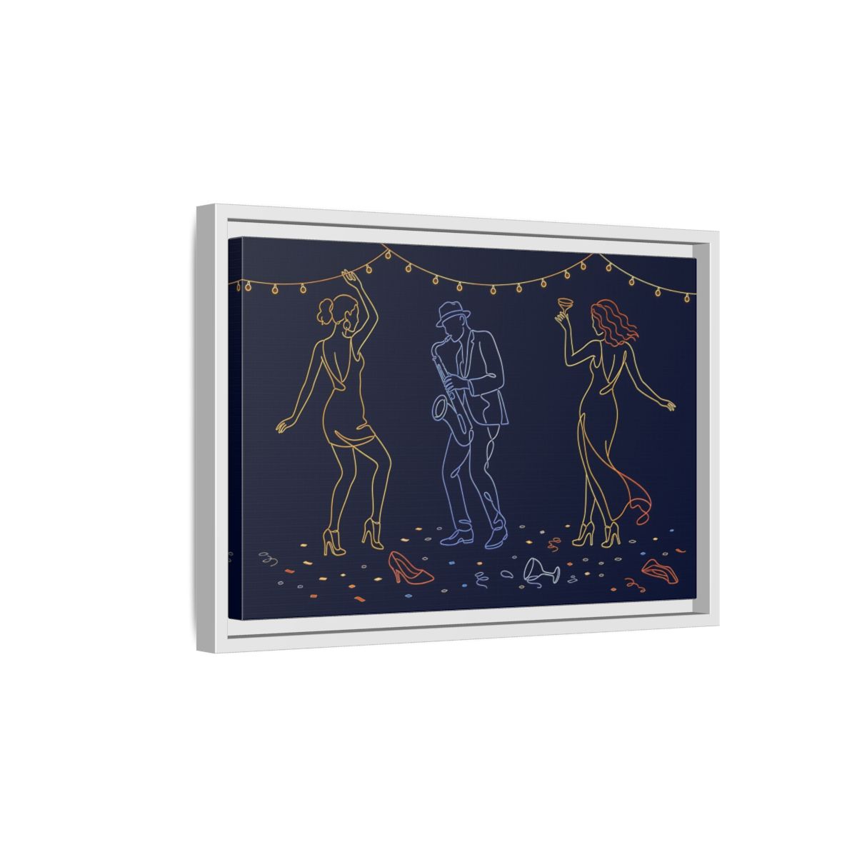 Side Mockup 4. Neon Jazz Night shown as framed canvas print