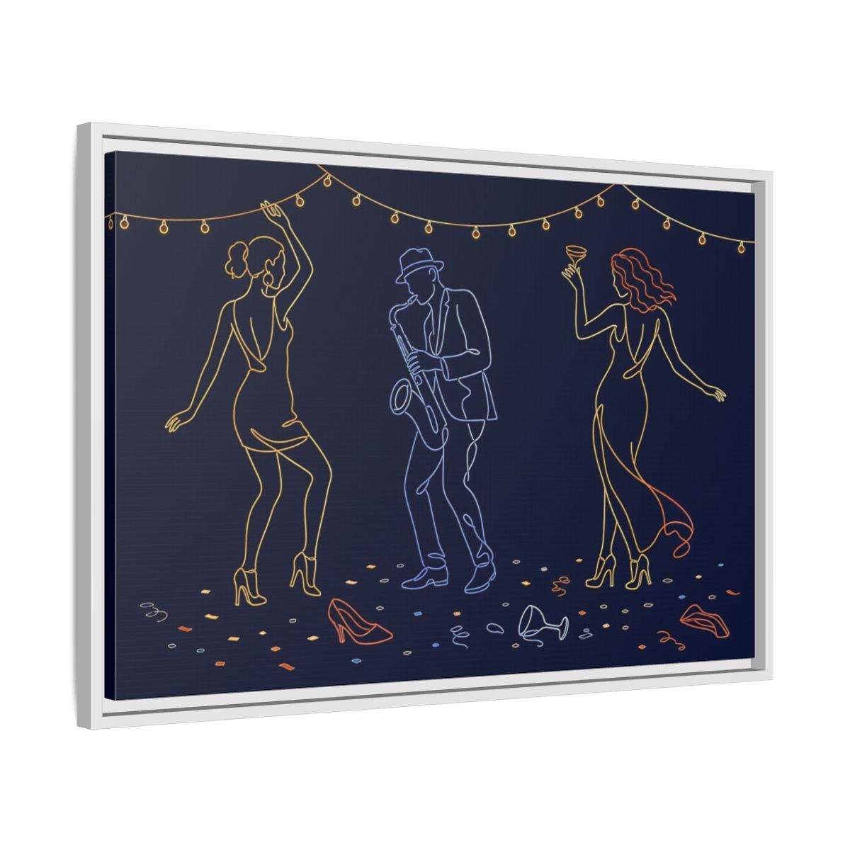 Side Mockup 10. Neon Jazz Night shown as framed canvas print