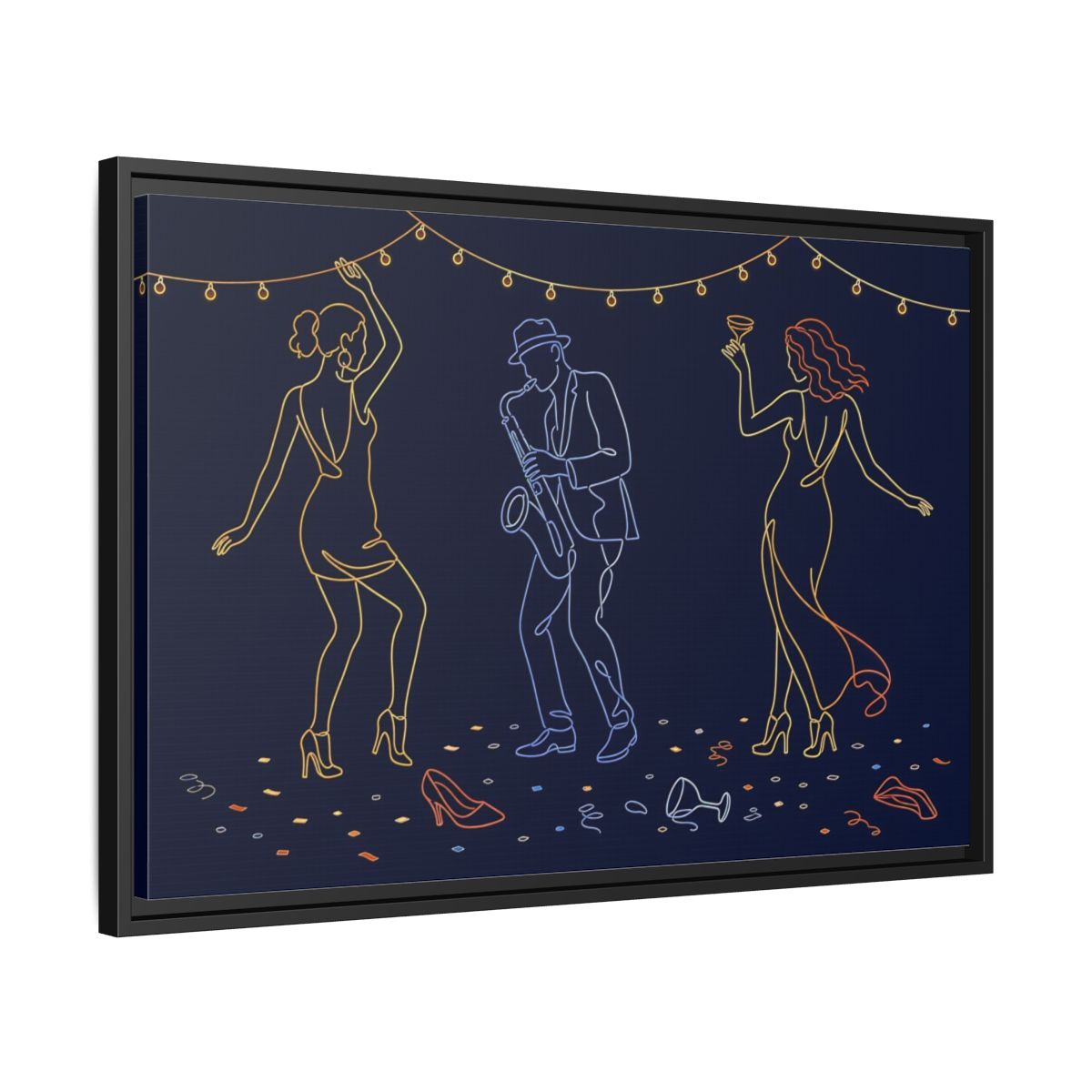 Side Mockup 14. Neon Jazz Night shown as framed canvas print