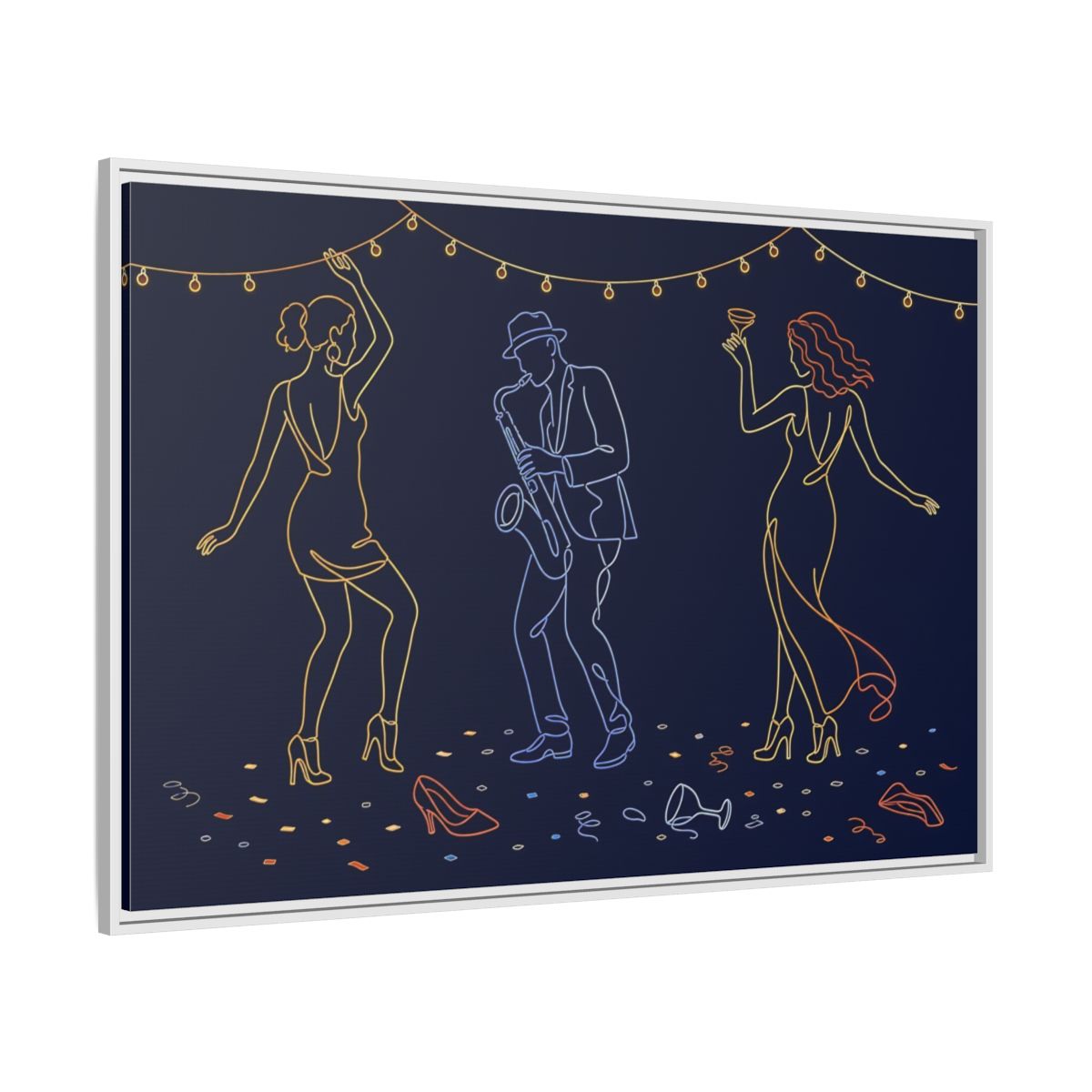 Side Mockup 7. Neon Jazz Night shown as framed canvas print