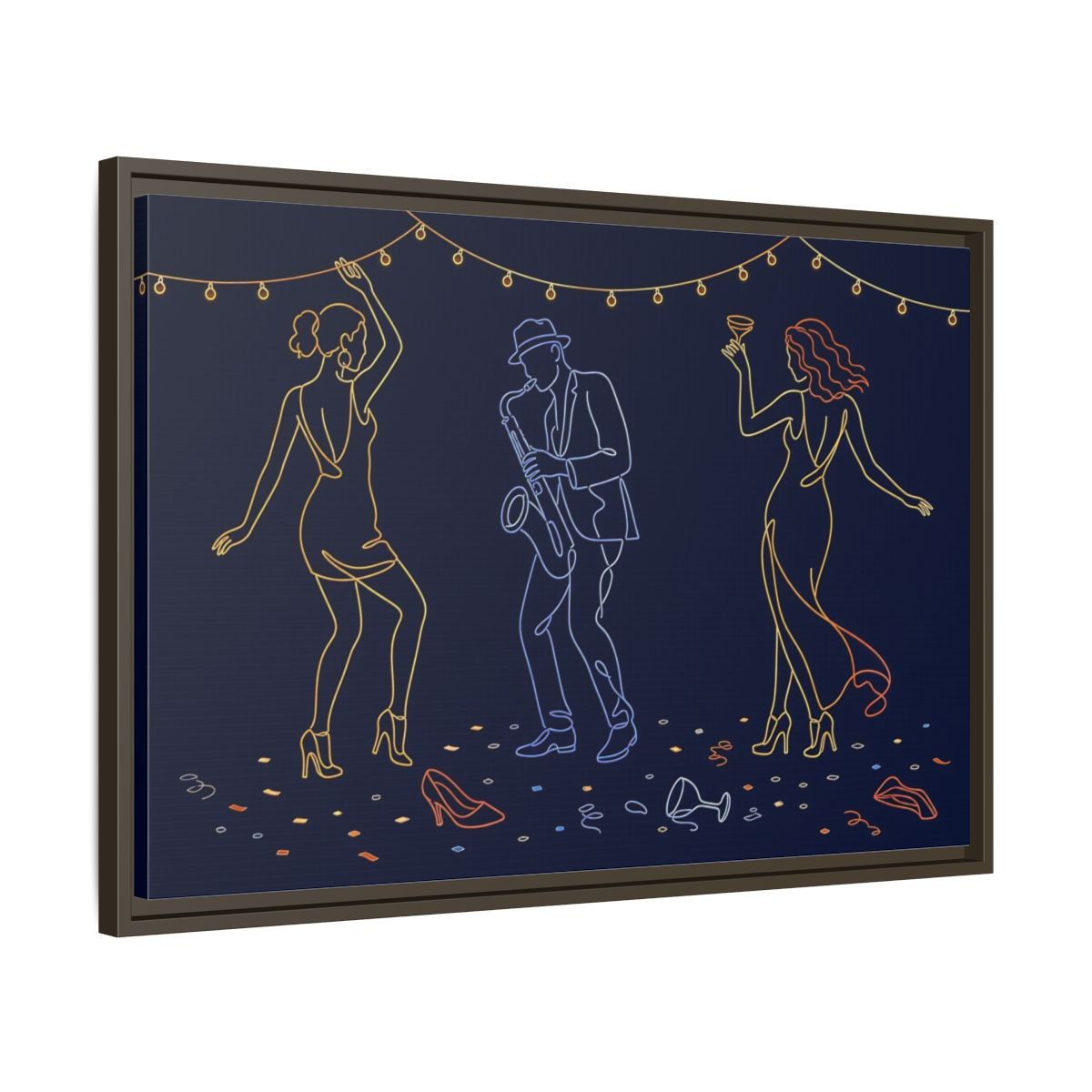 Side Mockup 11. Neon Jazz Night shown as framed canvas print