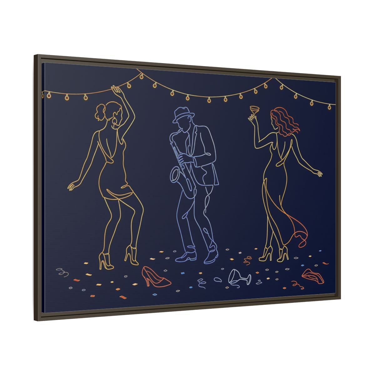 Side Mockup 8. Neon Jazz Night shown as framed canvas print