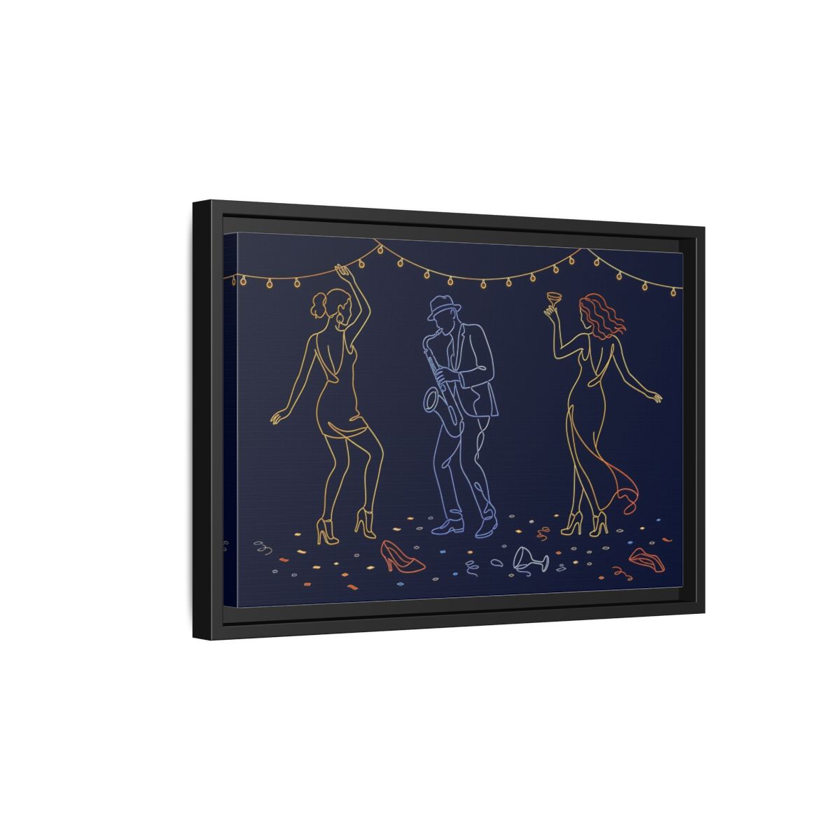 Side Mockup 6. Neon Jazz Night shown as framed canvas print