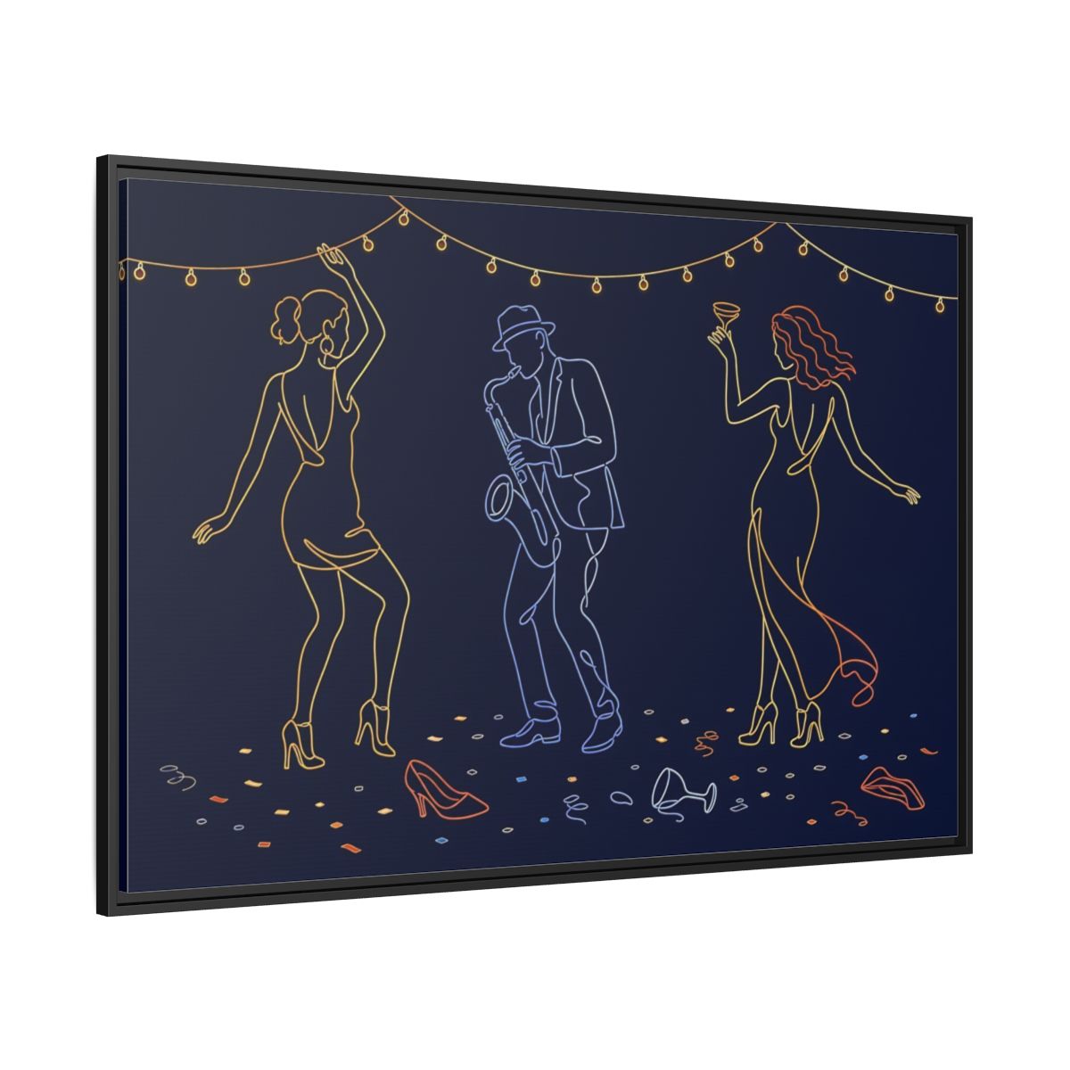 Side Mockup 12. Neon Jazz Night shown as framed canvas print