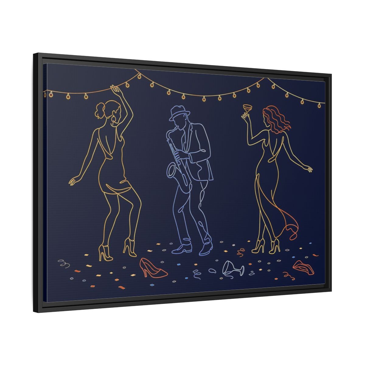 Side Mockup 13. Neon Jazz Night shown as framed canvas print