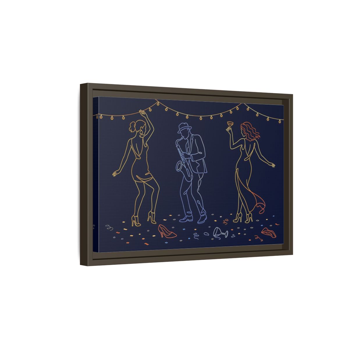 Side Mockup 5. Neon Jazz Night shown as framed canvas print