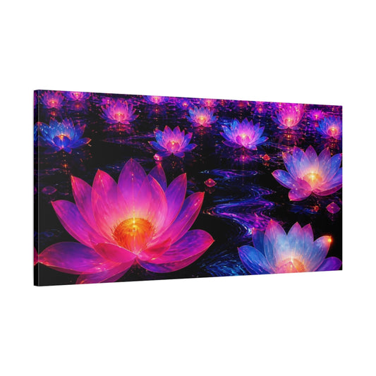 Main Mockup. Neon Lotus Glow shown as canvas print